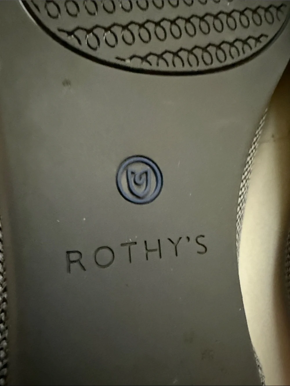 Rothy's Pointed Knit Flats in Gray with Blue Trim